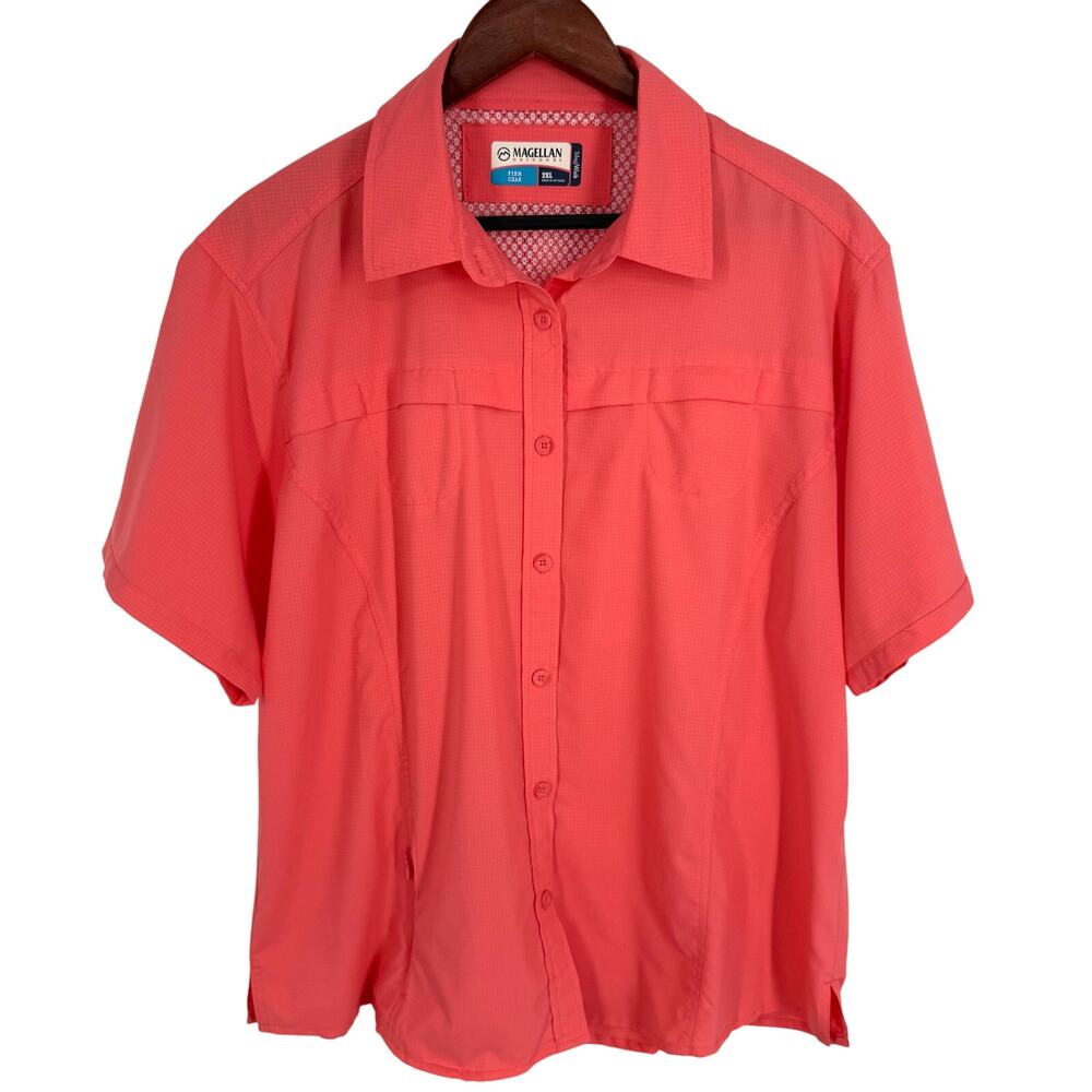 Magellan Outdoors Womens Plus Size 2X Fish Gear Coral MagWick Shirt Top Blouse